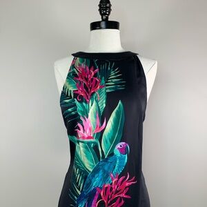 Tommy Bahama Tropical Print Black Mini Dress Paradiso Parrots Women’s Size S